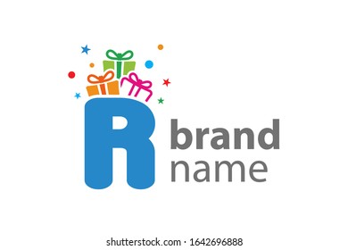 Minimalist illustration logo design Initial R combine with box gift.
