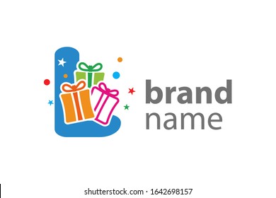 Minimalist illustration logo design Initial L combine with box gift.