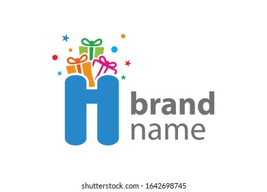 Minimalist illustration logo design Initial H combine with box gift.