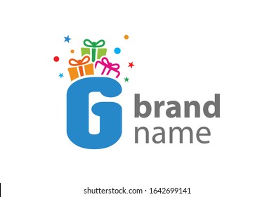 Minimalist illustration logo design Initial G combine with box gift.