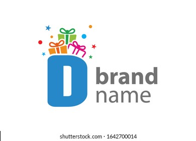 Minimalist illustration logo design Initial D combine with box gift.