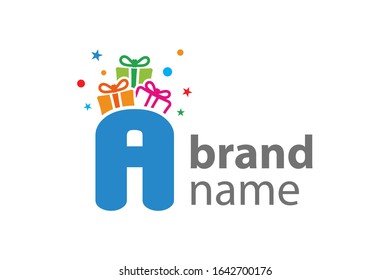 Minimalist illustration logo design Initial A combine with box gift.