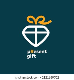 Minimalist illustration logo design Initial R combine with box gift.