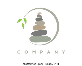 Minimalist illustration logo design rock balance in circle.