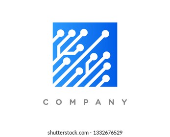 Minimalist illustration logo design square circuit.