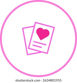 Minimalist illustration of a love letter with a heart shape in vibrant pink tones