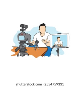 minimalist illustration of man doing live streaming online