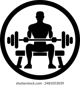 Minimalist illustration of a man exercising on a gym bench