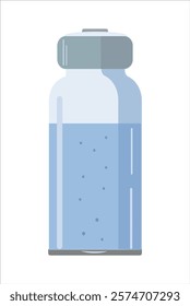 Minimalist illustration of a medical vial containing blue liquid, symbolizing medicine, vaccine, or pharmaceutical products on white background