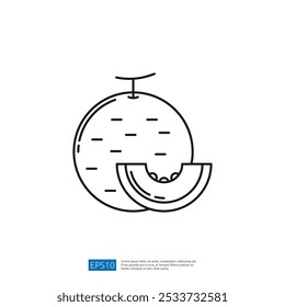 A minimalist illustration of a melon, featuring a whole fruit and a sliced piece, emphasizing simplicity and clean design.