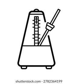 A minimalist illustration of a metronome with a pendulum and adjustable weight, symbolizing rhythm and timing in music.
