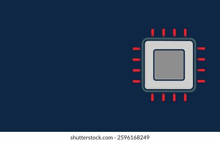 Minimalist illustration of a microchip on a blue background with ample copy space. Perfect for technology, computing, artificial intelligence, and digital innovation concepts.