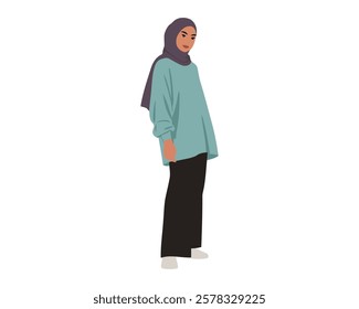 Minimalist Illustration of a Modest Woman in a Hijab and Casual Chic Outfit