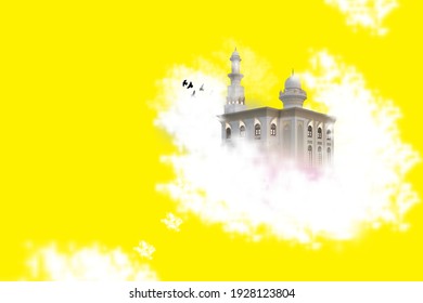 Minimalista, ilustración de una mezquita sobre las nubes