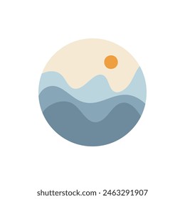 Minimalist illustration of mountain landscape with sun