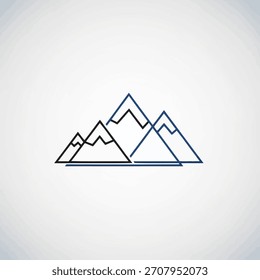 A minimalist illustration of a mountain range, featuring a clean, geometric design with sharp lines and a simple color palette.