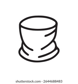A minimalist illustration of a neck gaiter in black outline, perfect for health safety, cold weather or outdoor sport use.