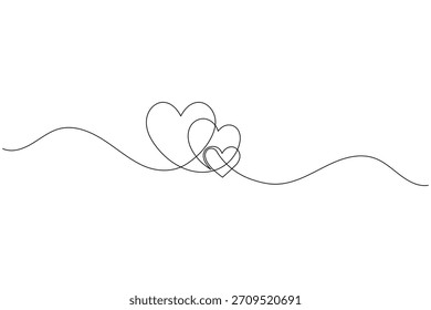 Minimalist illustration of nested hearts connected by a flowing line. Perfect for love.