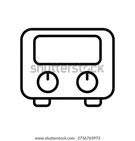 Minimalist illustration of an old-fashioned stereo amplifier with dials and a blank screen