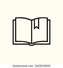 A minimalist illustration of an open book with a bookmark symbolising reading learning and the pursuit of knowledge and storytelling.