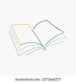 Minimalist illustration of an open book. Simple book design with colorful outlines. Book sketch, minimalist book drawing.