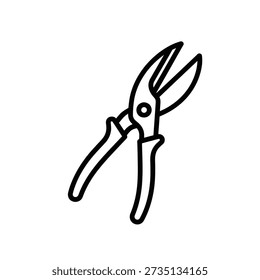 Minimalist illustration of open pliers with sharp tips on a clean white background.