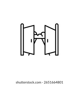 Ilustração Minimalista De Uma Porta De Salão Aberta Com Nuvens Atrás Dela