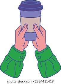 A minimalist illustration of a pair of hands holding and raise up a paper coffee cup. The illustration has a casual, playful quality while maintaining a professional