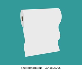 A minimalist illustration of a paper roll against a teal background.  The soft, wavy edges of the paper suggest cleanliness, freshness, and renewal.