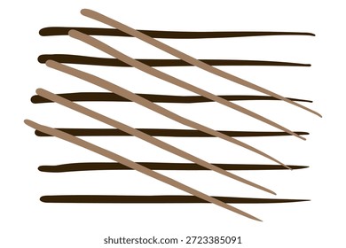 Ilustración minimalista con líneas paralelas de tinta marrón Horizontal intersectadas por trazos diagonales, formando una cuadrícula simple dibujada a mano o textura eclosionada sobre fondo blanco.