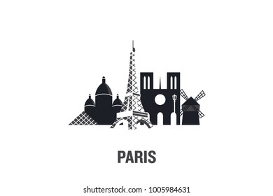 Minimalist illustration of Paris principal buildings. Flat vector design.	