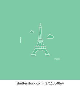 Minimalist illustration of Paris's iconic Eiffel Tower with green color.