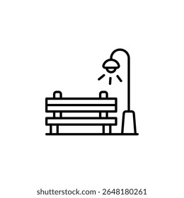Ilustração Minimalista Do Banco Do Parque Iluminado Pela Lâmpada Da Rua
