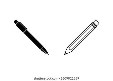 Minimalist Illustration Of Pen And Pencil For Writing And Drawing Concepts