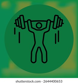 Minimalist illustration of a person lifting a barbell overhead, outlined in black on a green circle—ideal for weightlifting, strength, or fitness design themes.
