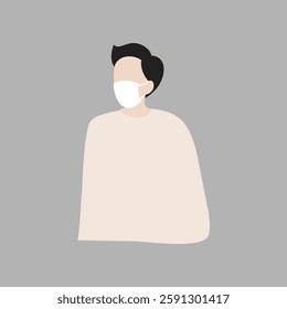 Minimalist illustration of a person wearing a mask. Simplified design with neutral colors. Masked figure on a plain background. Abstract art style. Vector illustration.