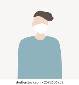 Minimalist illustration of a person wearing a mask. Simple design with muted colors. Mask emphasizes safety. Abstract and modern art style. Vector illustration.