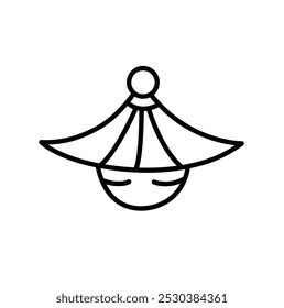 A minimalist illustration of a person wearing a traditional wide-brimmed hat.