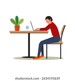A minimalist illustration of a person working intently on a laptop at a table. Ideal for themes like remote work, productivity, and modern lifestyle.