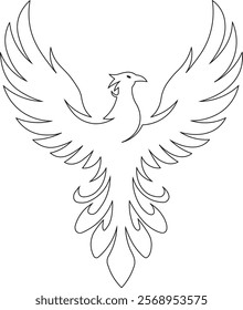 Minimalist illustration of a phoenix bird just outline.