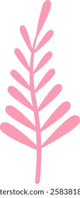 Minimalist illustration of a pink leaf with stem growing upwards, isolated on a white background, representing nature, growth, and simplicity