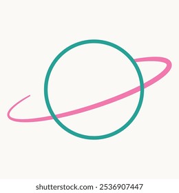 Uma ilustração minimalista de um planeta com um anel.