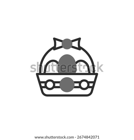 A minimalist illustration portrays an Easter basket adorned with a bow and filled with eggs, symbolizing the essence of springtime celebration. This icon represents family gatherings, the joy of the