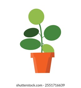 Una ilustración minimalista de una planta en maceta con hojas verdes redondas y un tallo verde. La maceta naranja añade un cálido contraste, lo que la hace ideal para la naturaleza, la decoración y los proyectos de temática botánica