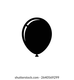 A minimalist illustration presents a solid black balloon shape, isolated against a clean white background. This graphic element is ideal for adding a celebratory touch.