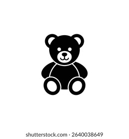A minimalist illustration presents a teddy bear toy icon in black against a white backdrop, featuring a simple, charming design perfect for various uses.