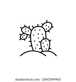 Minimalist Illustration Of Prickly Pear Cactus In Desert Setting Line Art