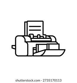 Minimalist illustration of a printer with a paper tray and output