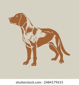 Minimalist illustration of a proud hunting dog standing and looking aside.