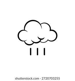 Ilustração minimalista de uma nuvem de chuva com gotas de chuva caindo dela, representada em preto e branco. O design simples torna-o um ícone versátil para várias aplicações.